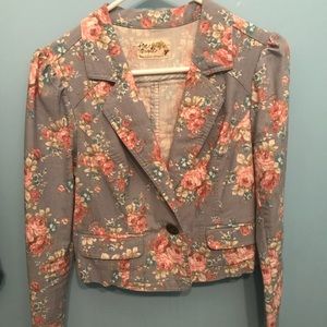 Free People. Denim floral blazer